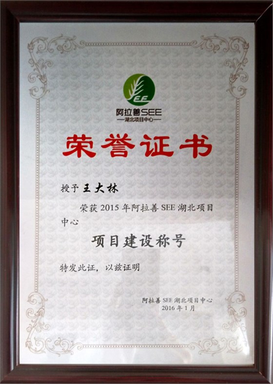 阿拉善荣誉证书